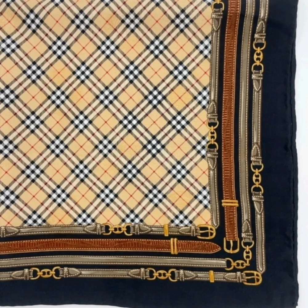 BURBERRYS Vintage Nova Check Silk Scarf 23x23 Belt Equestrian Print - Picture 7 of 8